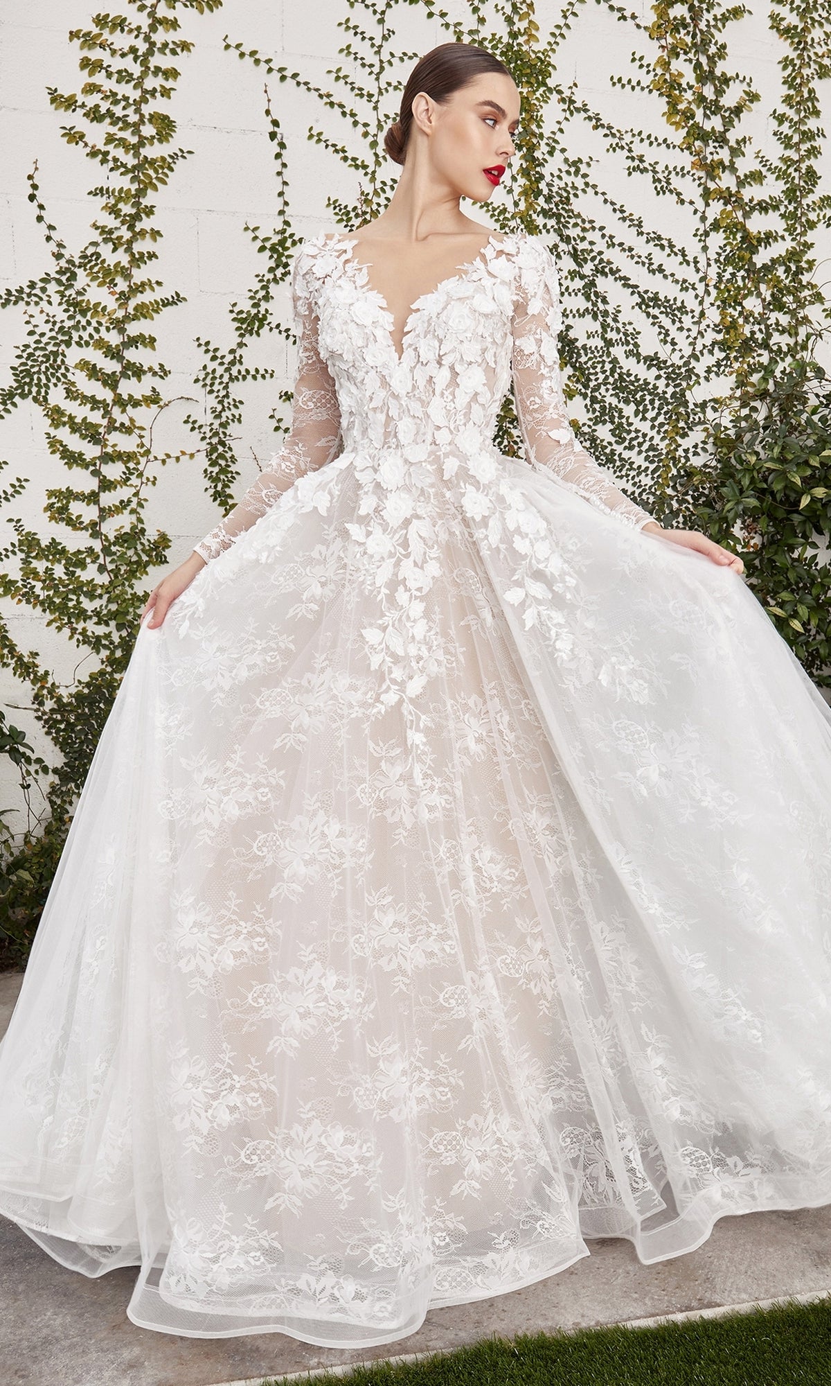 Long-Sleeve White Lace Wedding Dress A1067W