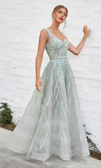 Sleeveless Beaded Long A-Line Prom Dress A1091