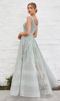 Sleeveless Beaded Long A-Line Prom Dress A1091