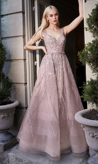 Sleeveless Beaded Long A-Line Prom Dress A1091