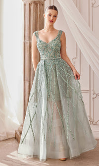 Sleeveless Beaded Long A-Line Prom Dress A1091