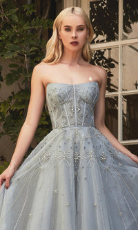 Silver Mist Long Strapless Prom Ball Gown A1095