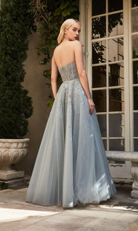 Silver Mist Long Strapless Prom Ball Gown A1095