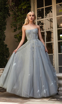 Silver Mist Long Strapless Prom Ball Gown A1095