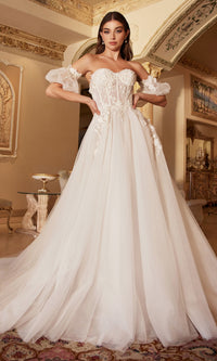 Puff-Sleeve Strapless Wedding Ball Gown A1103W