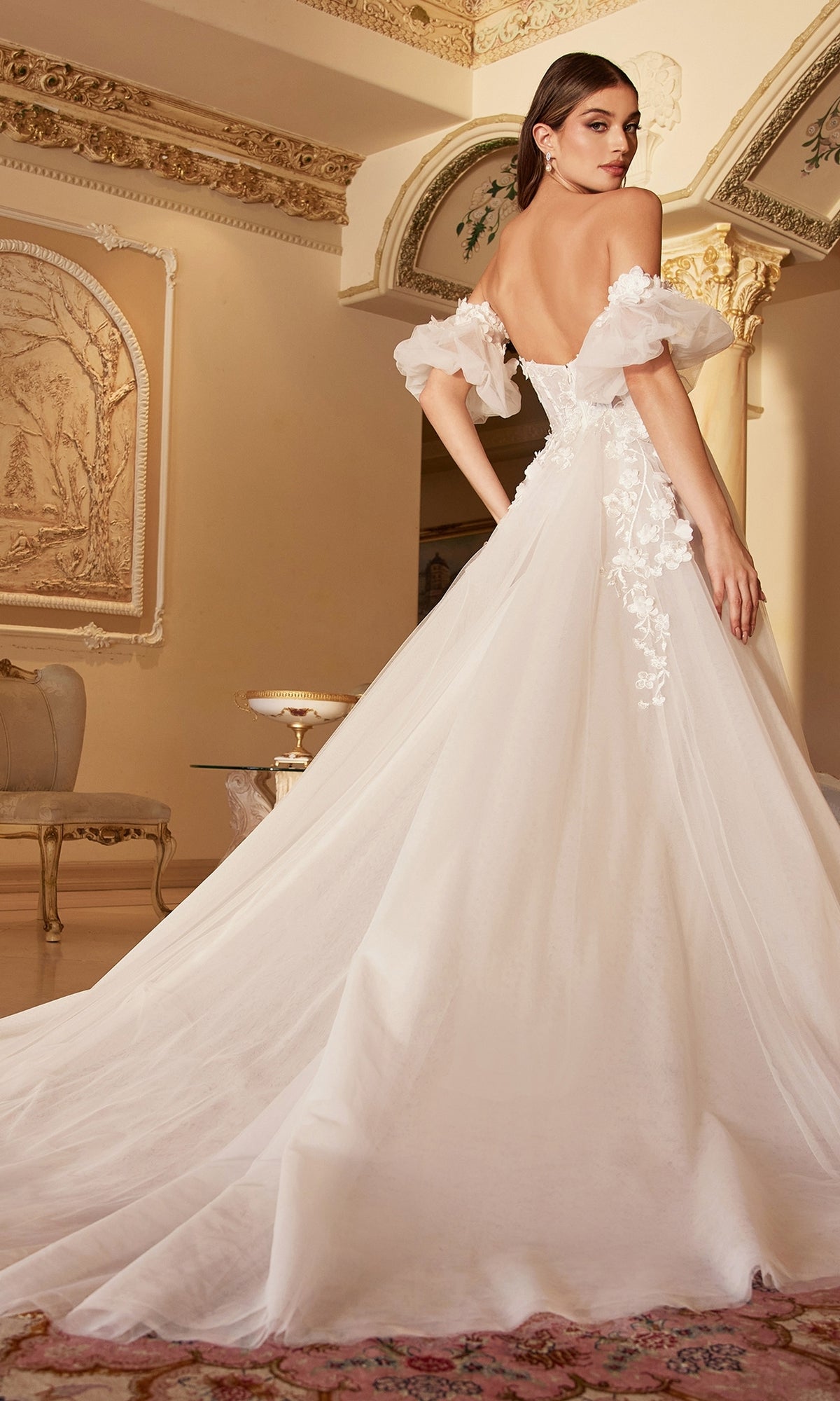 Puff-Sleeve Strapless Wedding Ball Gown A1103W