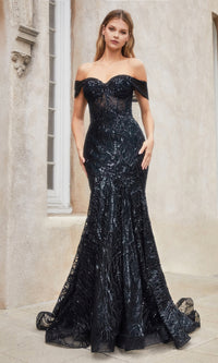 Off-Shoulder Long Sequin Mermaid Prom Dress A1107