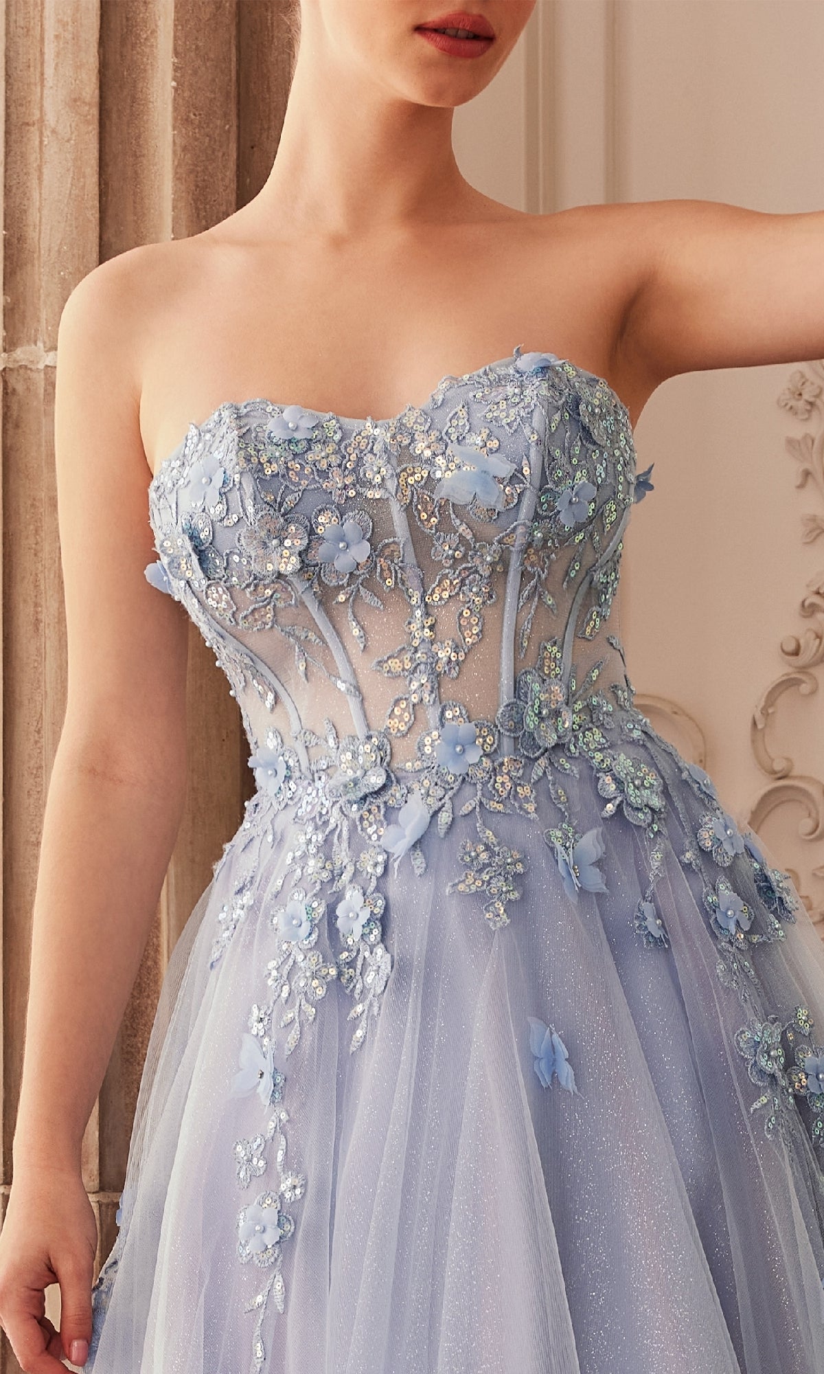 Strapless Puff-Sleeve Long Prom Dress A1108