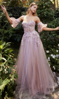 Strapless Puff-Sleeve Long Prom Dress A1108