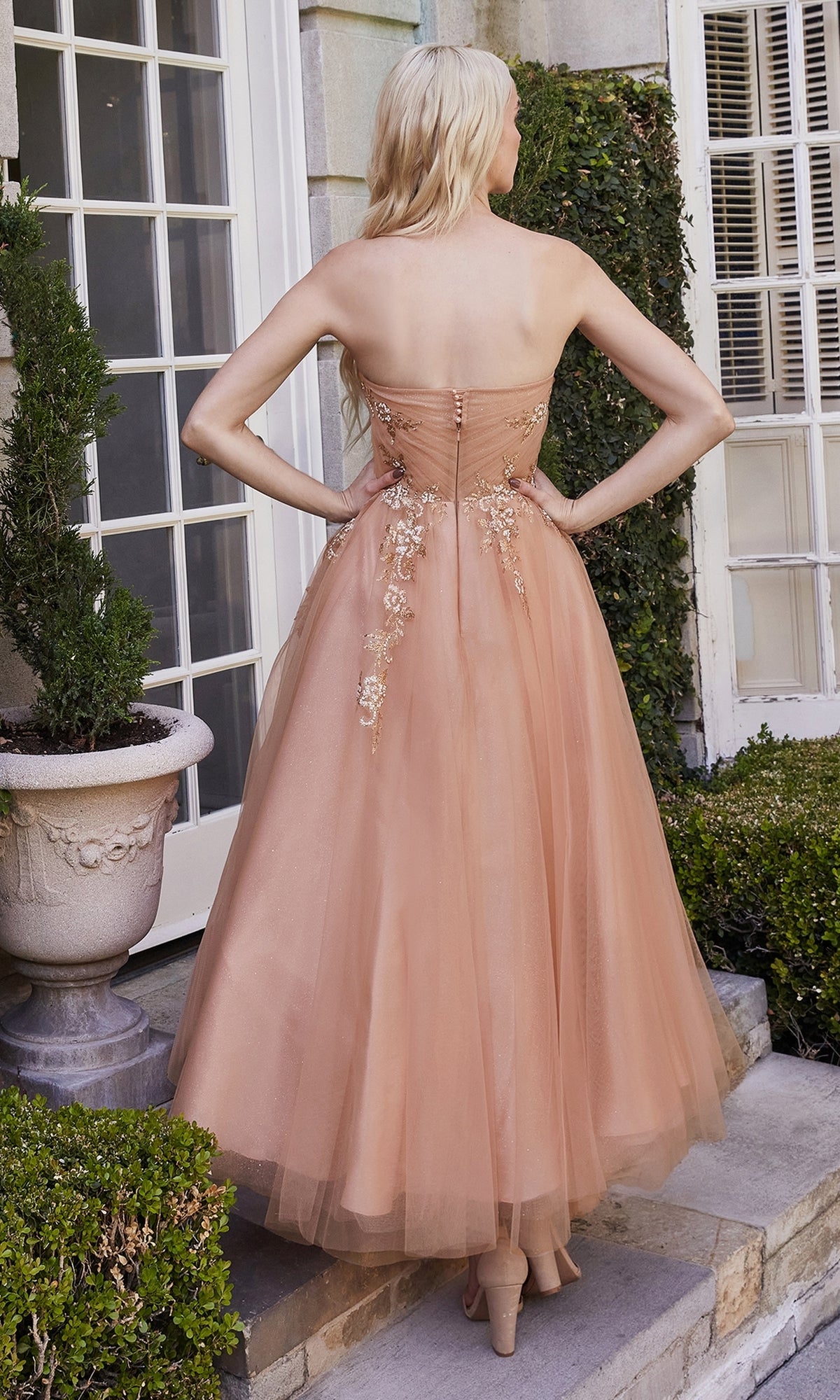 Strapless rose 2025 gold dress