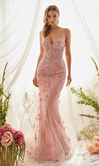 Long Formal Mermaid Prom Dress with Daisies A1115