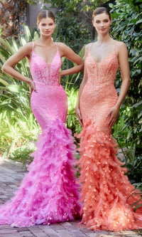 Long Mermaid Formal Gown with Feathers A1116