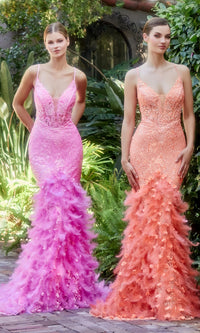 Long Mermaid Formal Gown with Feathers A1116