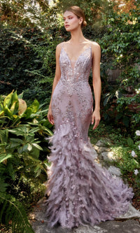 Long Mermaid Formal Gown with Feathers A1116