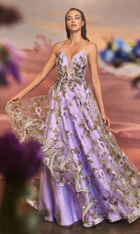 Lavender Floral Prom Dresses