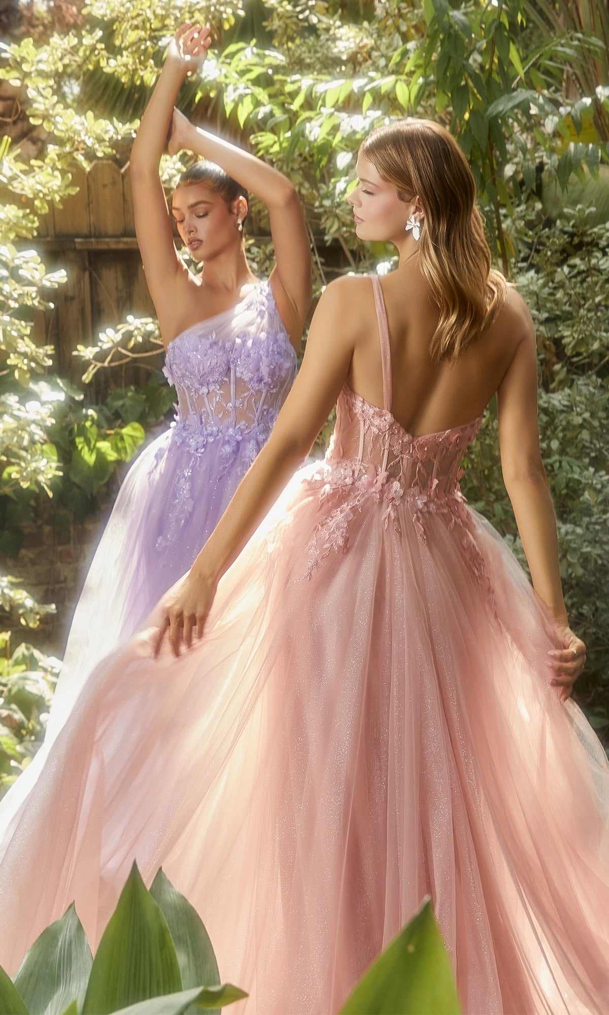 Sheer-Bodice One-Shoulder Prom Ball Gown A1140