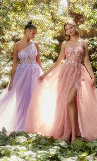 Sheer-Bodice One-Shoulder Prom Ball Gown A1140