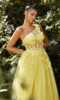 Sheer-Bodice One-Shoulder Prom Ball Gown A1140