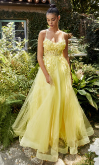 Flower-Embellished Long Tulle Prom Ball Gown A1142