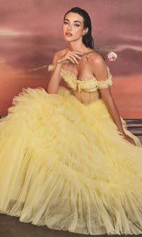 Pastel Off-the-Shoulder Ruffled Ball Gown A1150