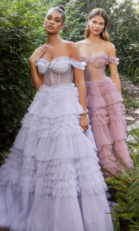 Pastel Off-the-Shoulder Ruffled Ball Gown A1150