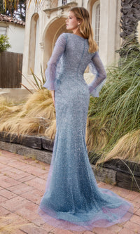 Bell Sleeve Beaded Evening Gown