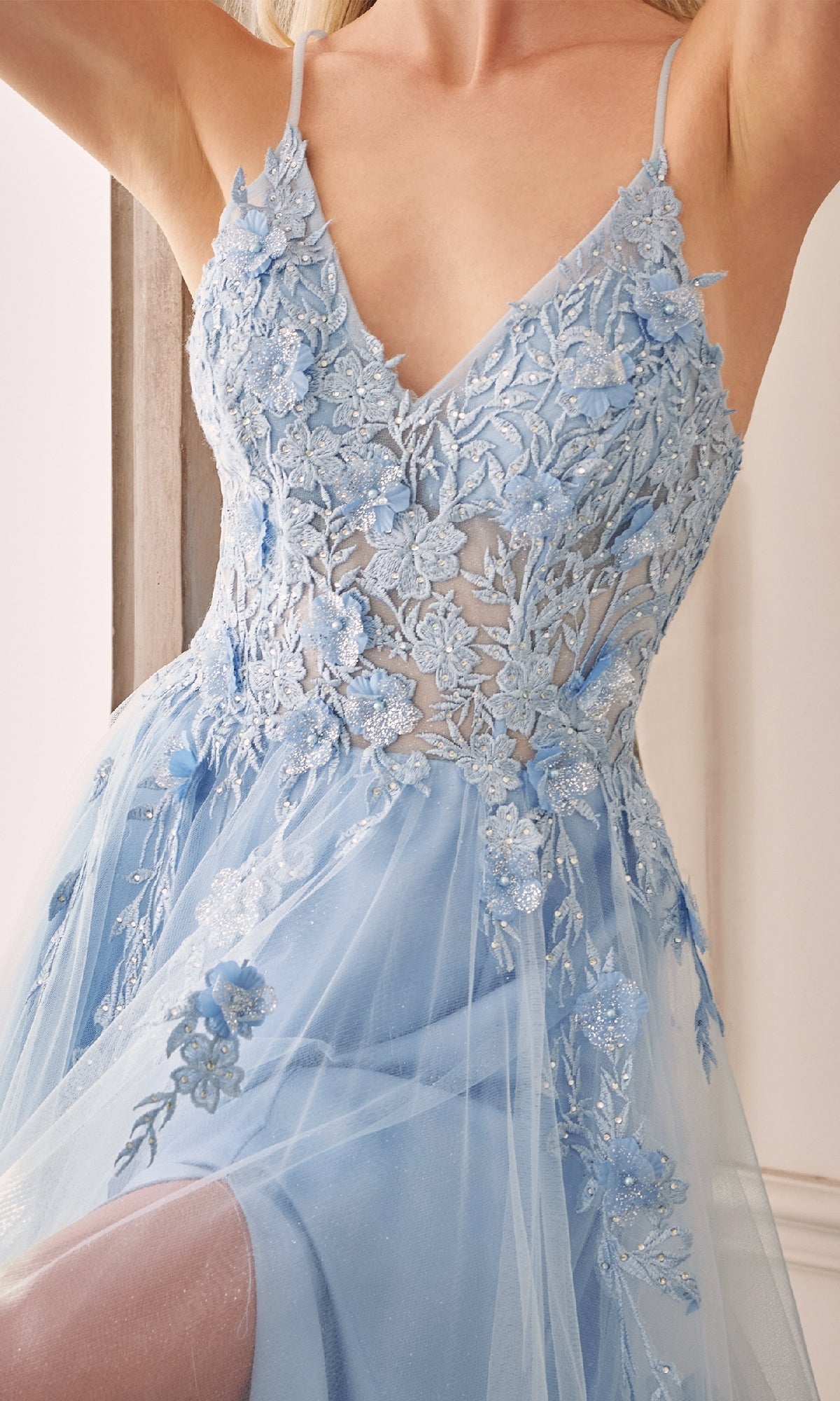 Floral-Embroidered Long A-Line Prom Gown A1191