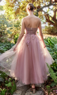 Blush Pink Strapless Tea-Length Prom Gown A1195