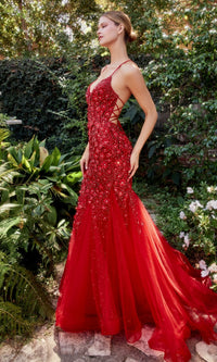 Floral Beaded Long Mermaid Prom Dress A1201