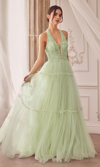 Lace-Halter Long A-Line Prom Dress A1206