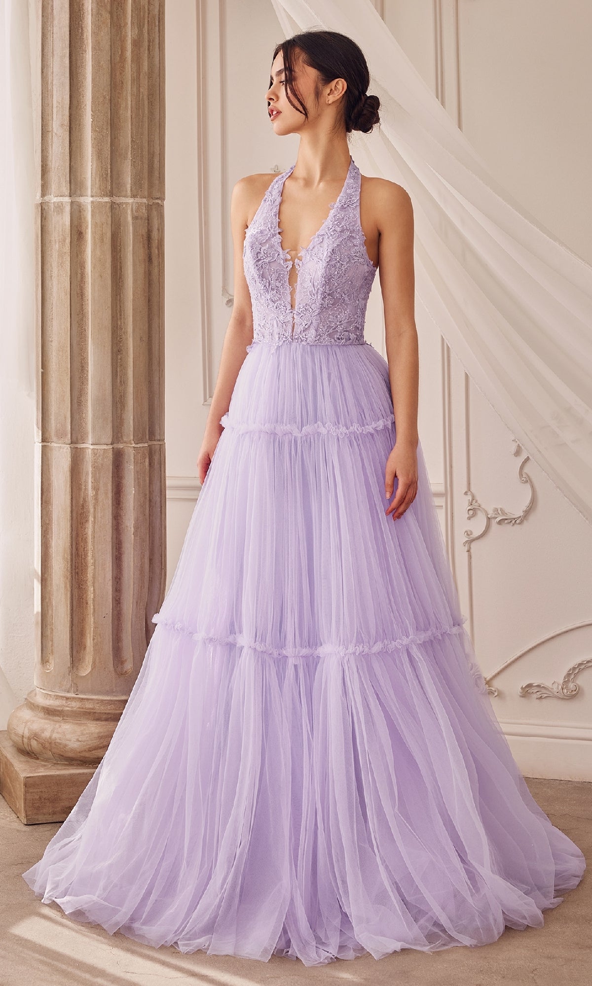 Lace-Halter Long A-Line Prom Dress A1206