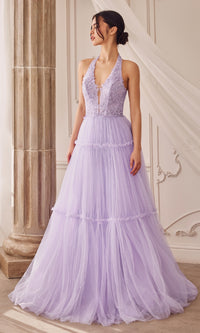 Lace-Halter Long A-Line Prom Dress A1206