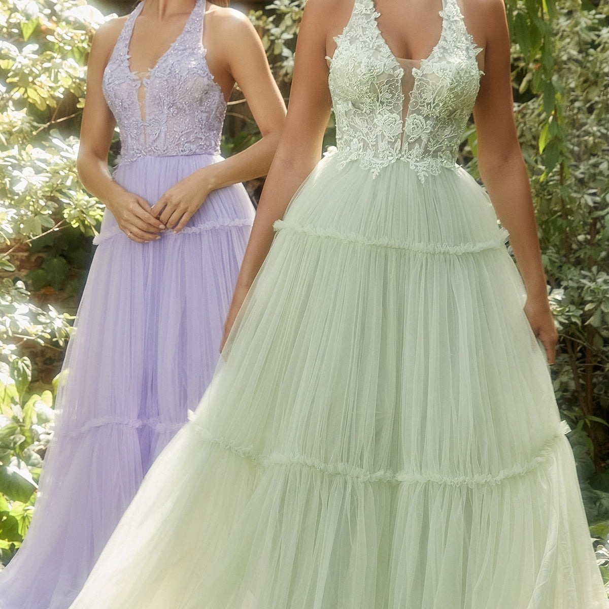 Long A-Line Halter Prom Dress with Lace