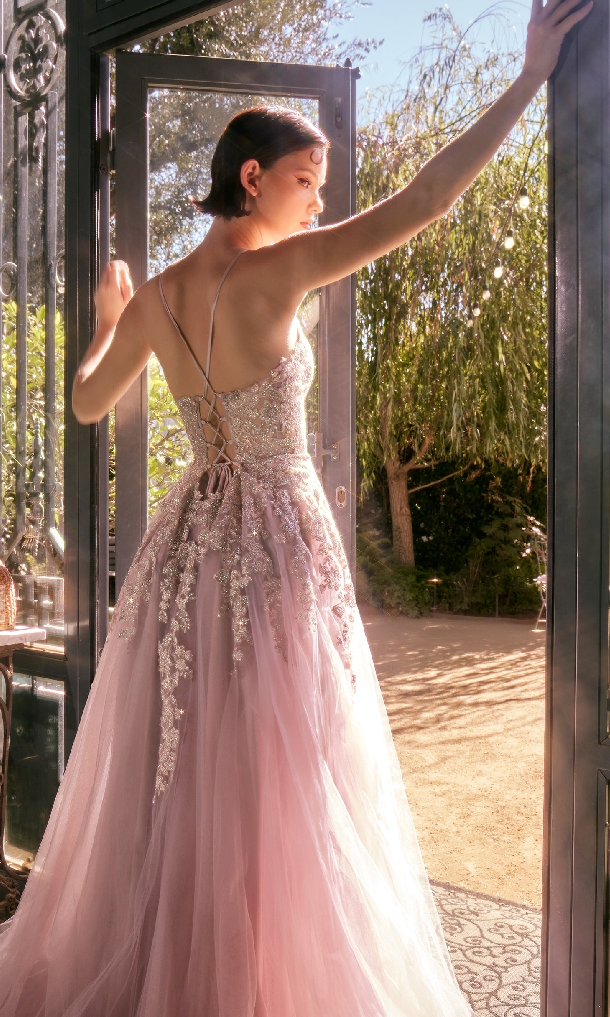 Lace-Up Long A-Line Prom Dress: Andrea & Leo A1416