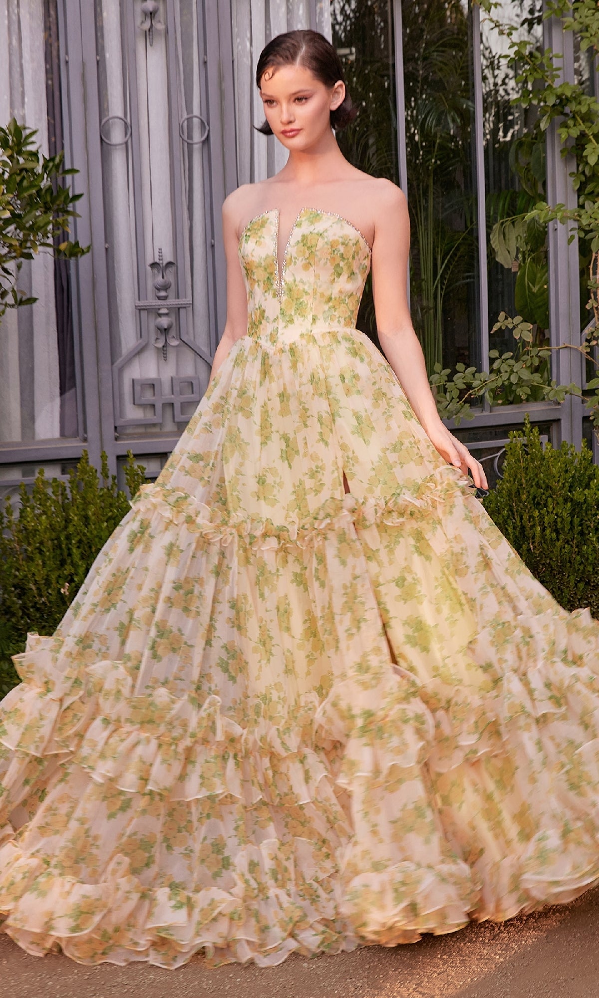 Yellow Floral Prom Ball Gown: Andrea & Leo A1430