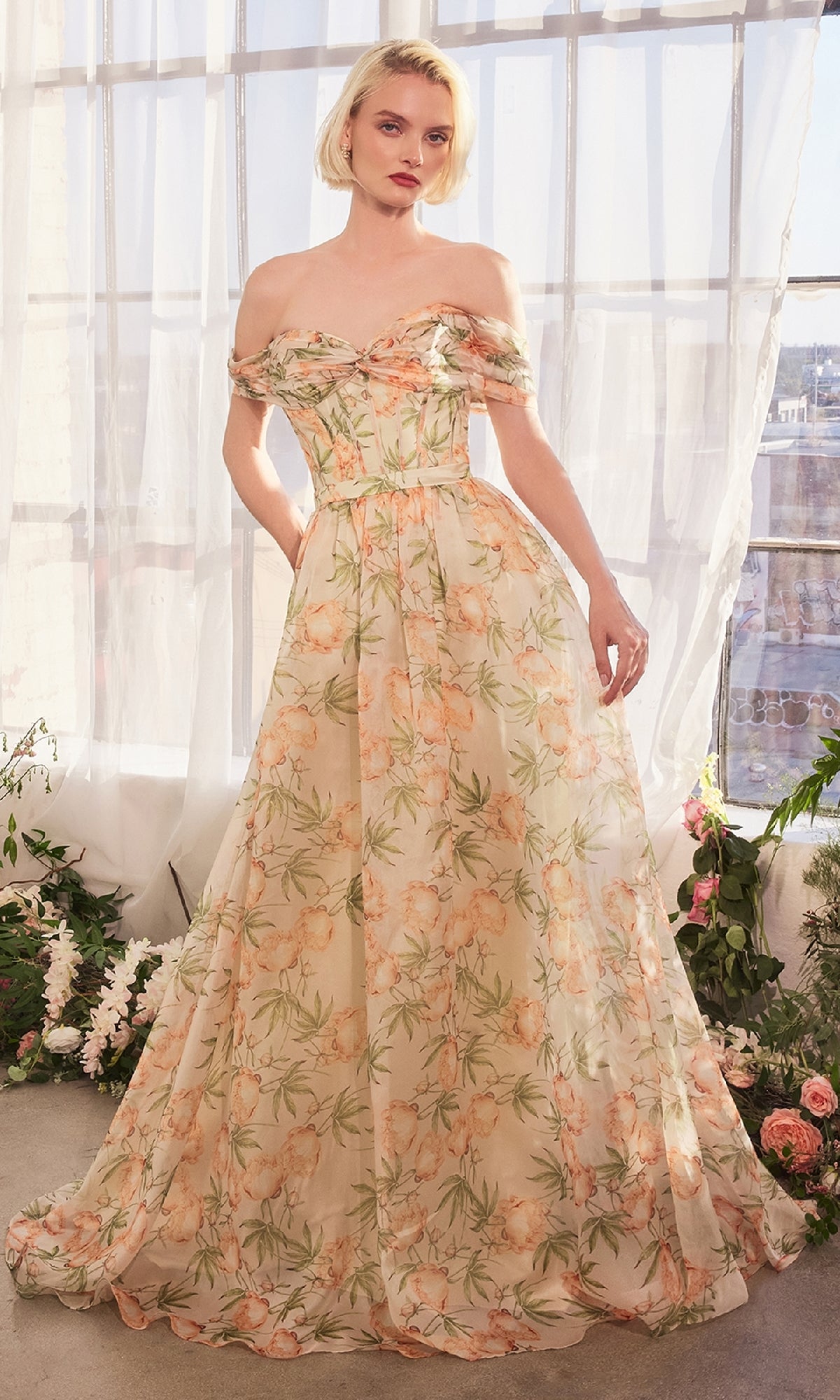 Long Floral-Print Prom Dress: Andrea & Leo A1466