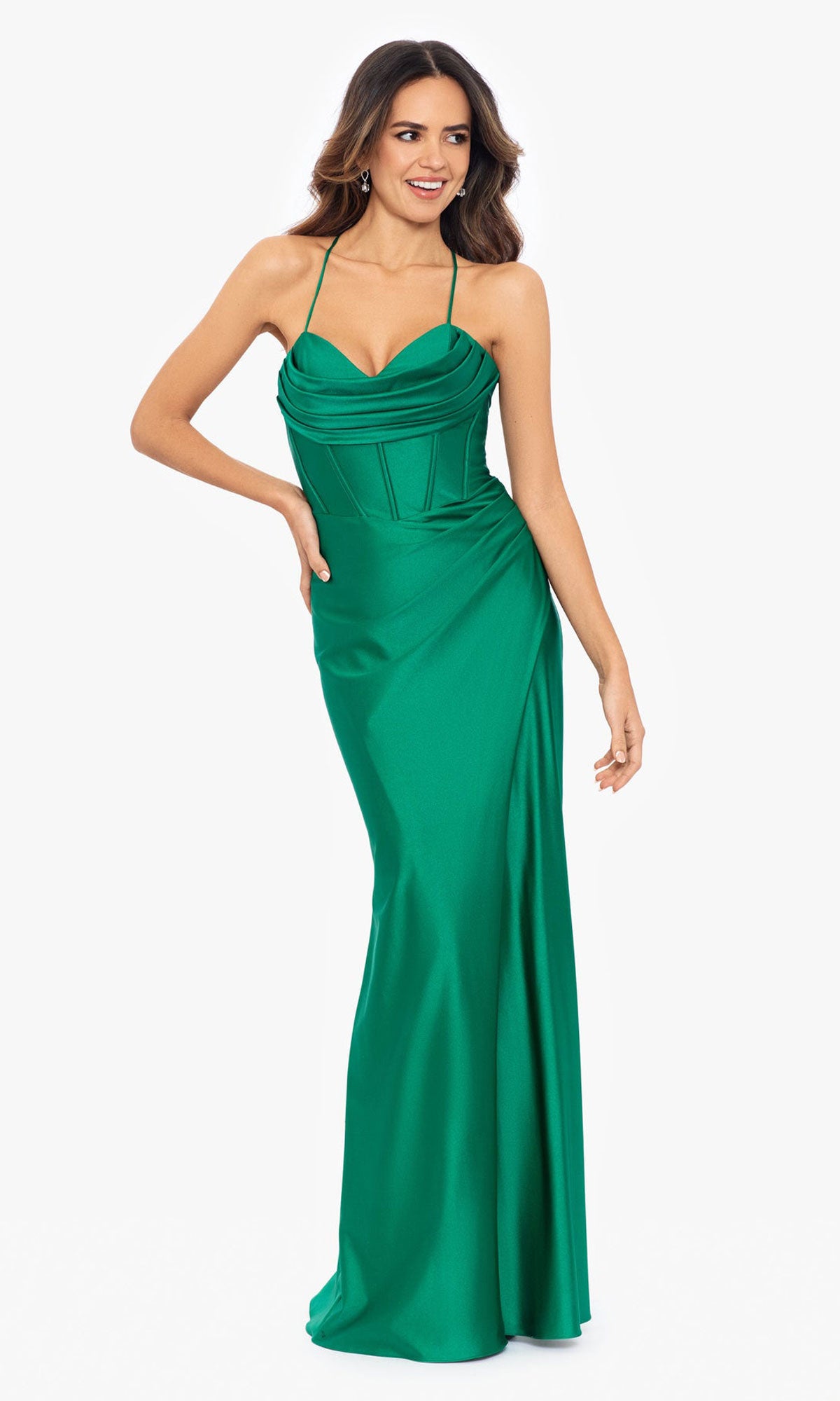 Betsy and Adam Long Green Prom Dress A25610