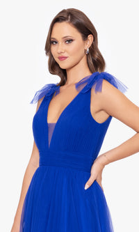 Betsy & Adam Shoulder-Bow Long Prom Dress A26256