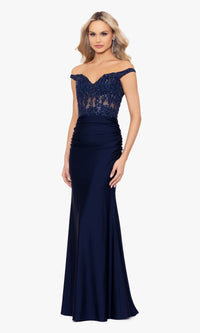 Off-the-Shoulder Long Navy Prom Dress A26276