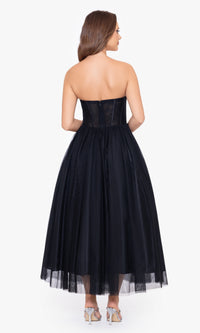 Black Strapless Tea Length Wedding-Guest Dress