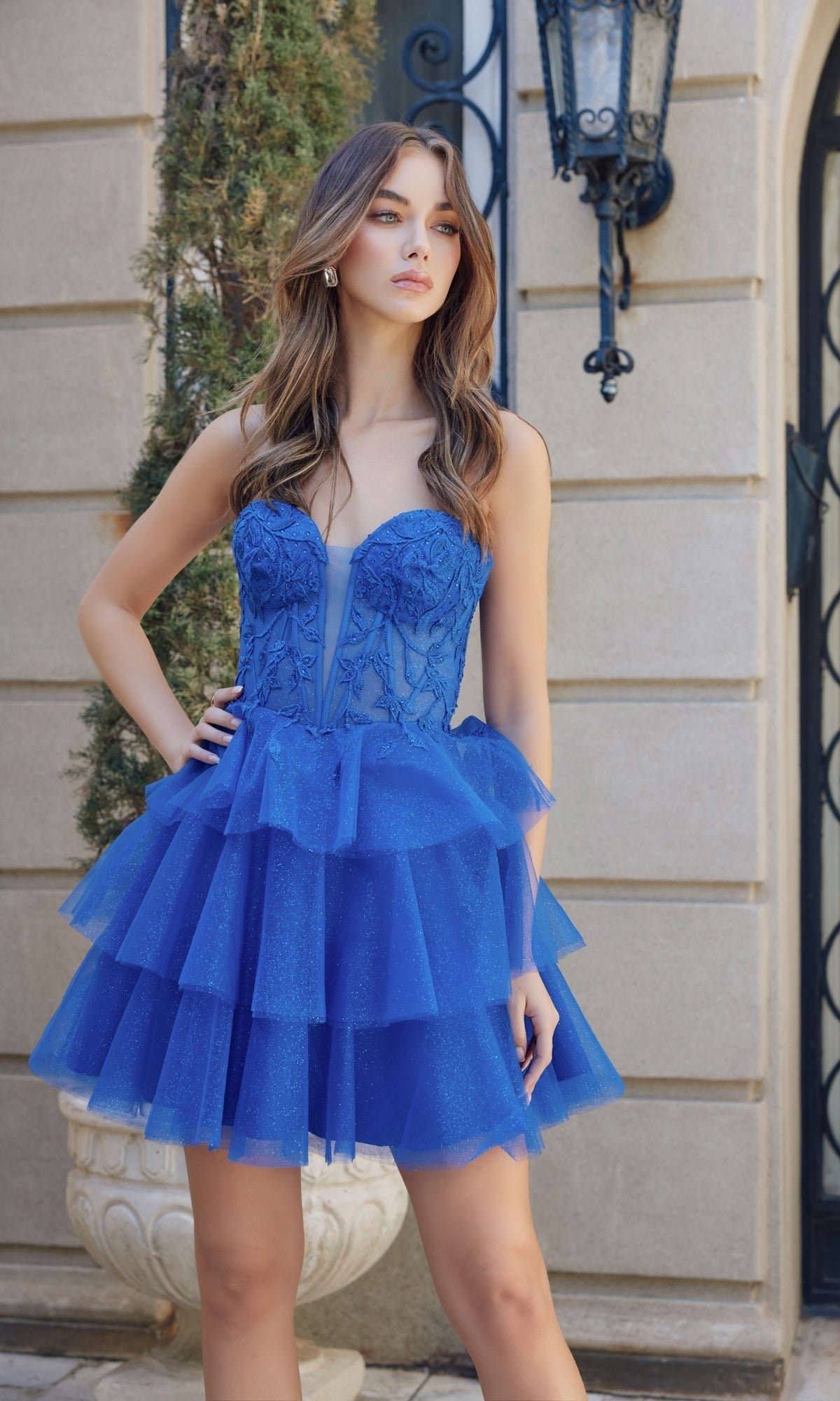 Royal Blue Strapless Short Ruffled Hoco Dress A824