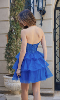 Royal Blue Strapless Short Ruffled Hoco Dress A824