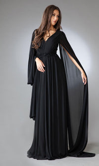 Drape-Sleeve Long Formal Dress AC0011