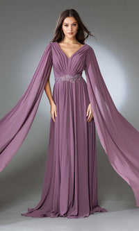 Drape-Sleeve Long Formal Dress AC0011