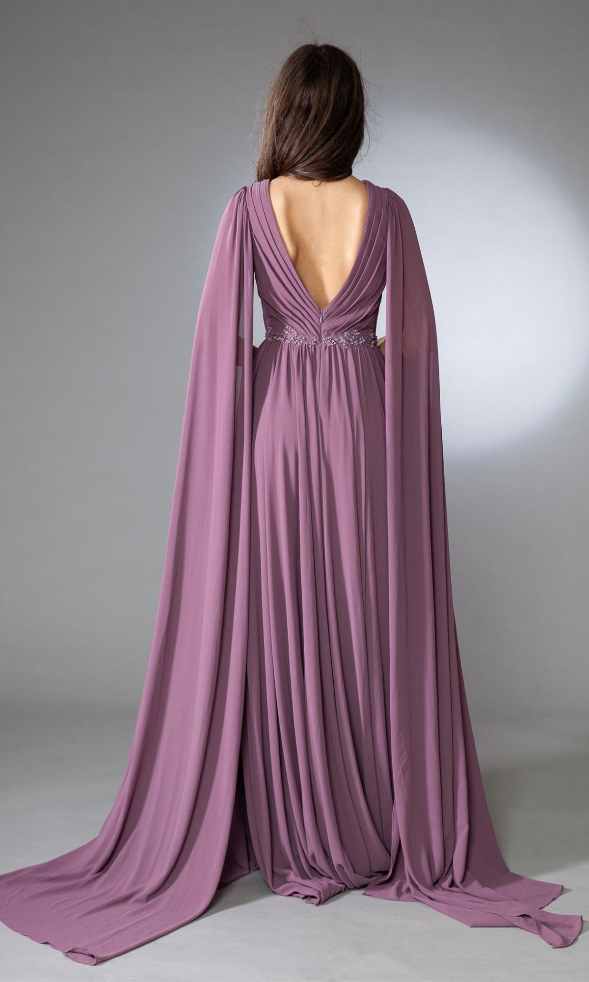 Drape-Sleeve Long Formal Dress AC0011