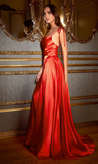 Cowl-Neck Long Satin Prom Dress BD104