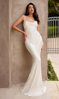 Cowl-Neck Long Satin Prom Gown BD7044