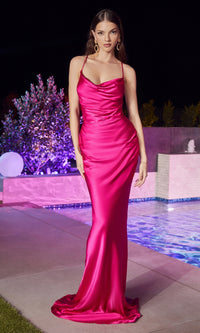 Cowl-Neck Long Satin Prom Gown BD7044