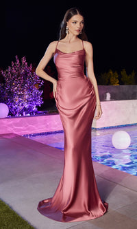 Cowl-Neck Long Satin Prom Gown BD7044