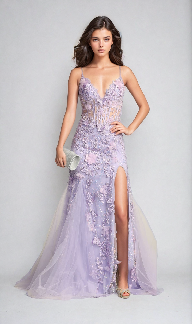 Floral-Embroidered Long Prom Dress: Chicas C328